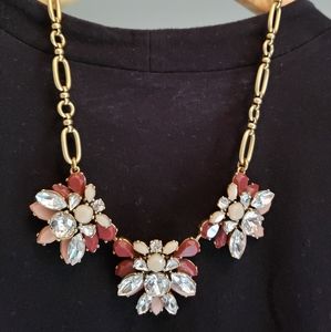 J. Crew Floral Crystal Red Beige Necklace